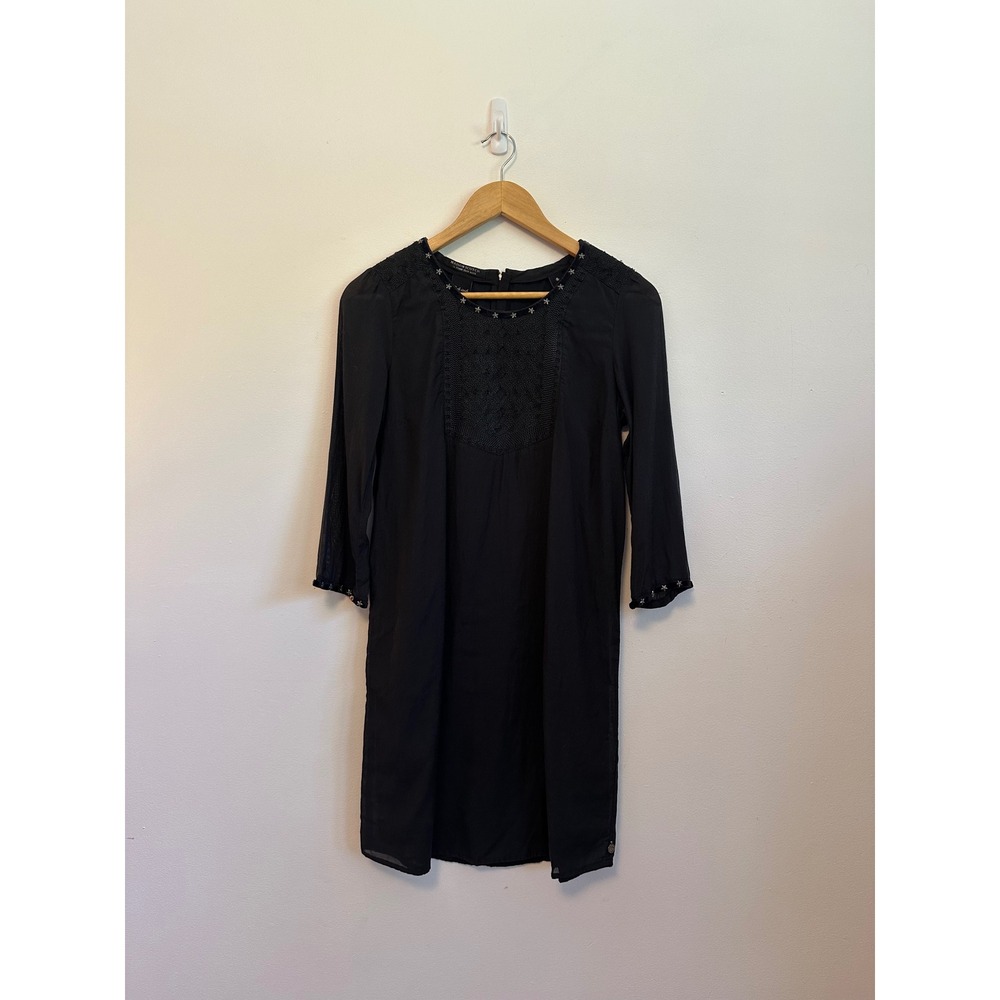 Maison Scotch Black Star Studded Embroidered Shift Dress | Size‎ 1 (Small)